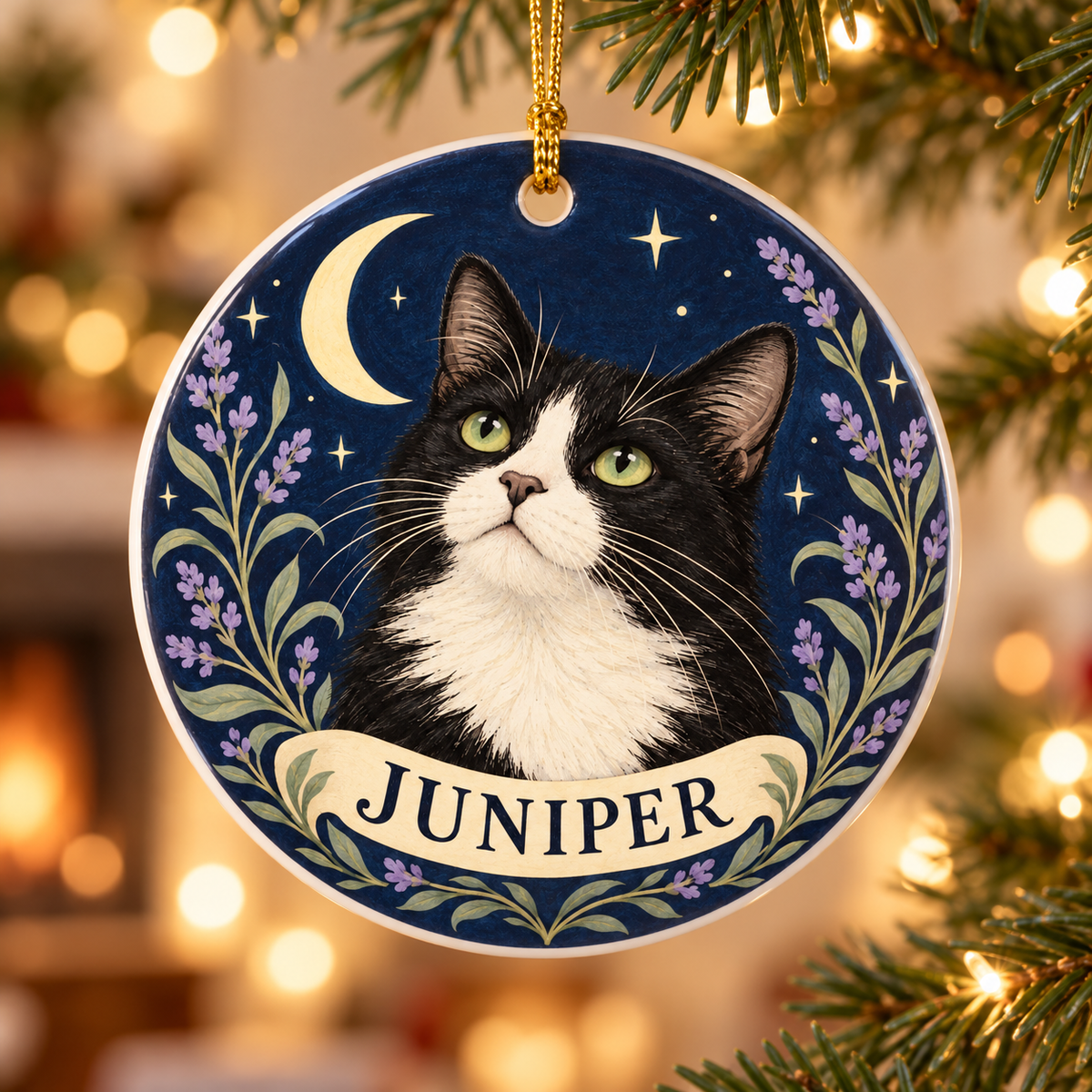 Moonlit Companion Personalized Pet Ornament — illustrative design mockup