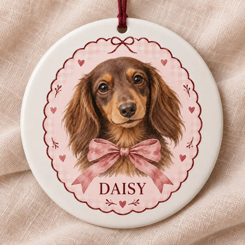 Bow & Blush Personalized Pet Ornament — illustrative Blush colorway