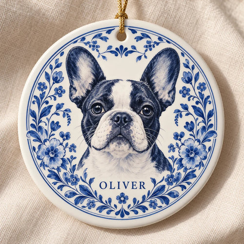 Blue & Bloom Personalized Pet Ornament — illustrative Ivory mockup