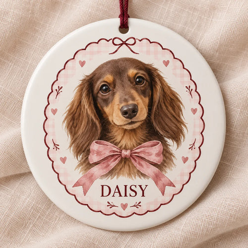 Bow & Blush Personalized Pet Ornament — illustrative Ivory mockup