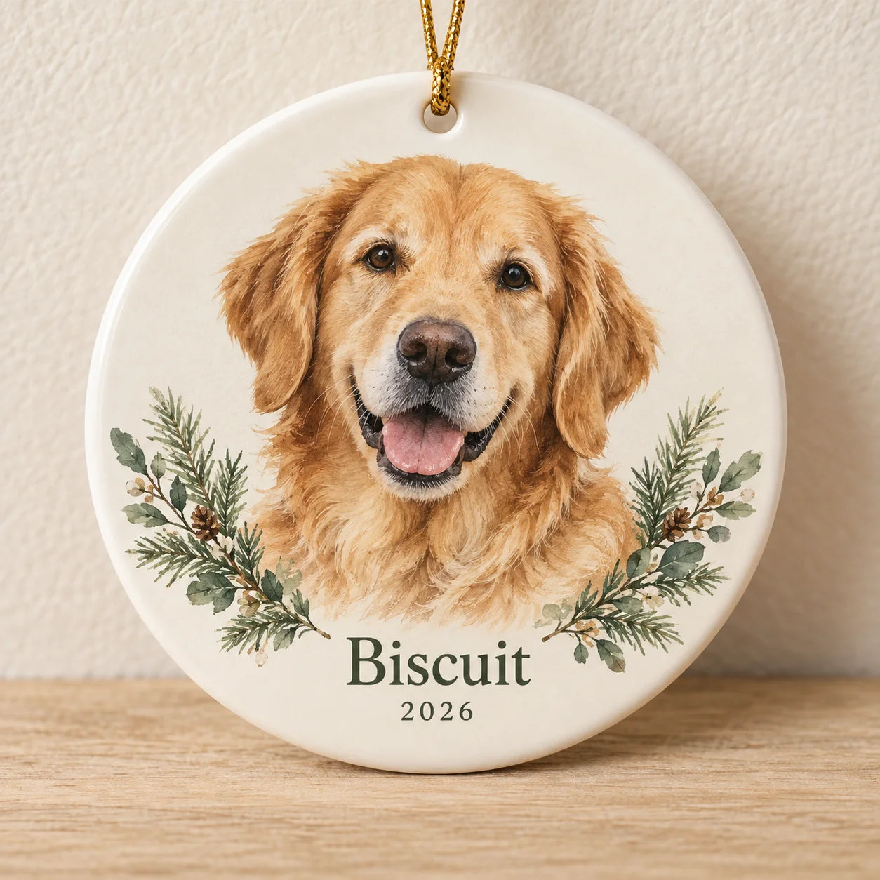 Biscuit personalized pet ornament — illustrative design mockup