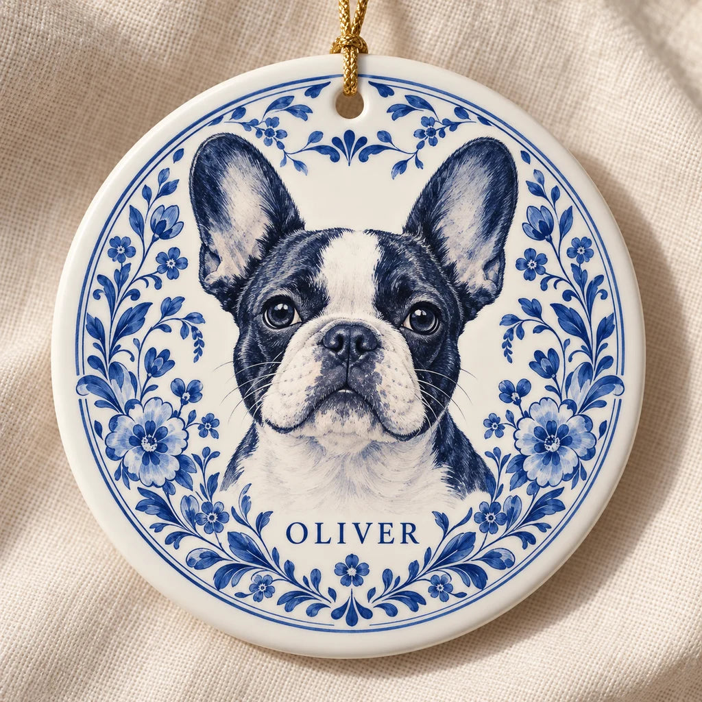 Blue & Bloom Personalized Pet Ornament — illustrative product mockup